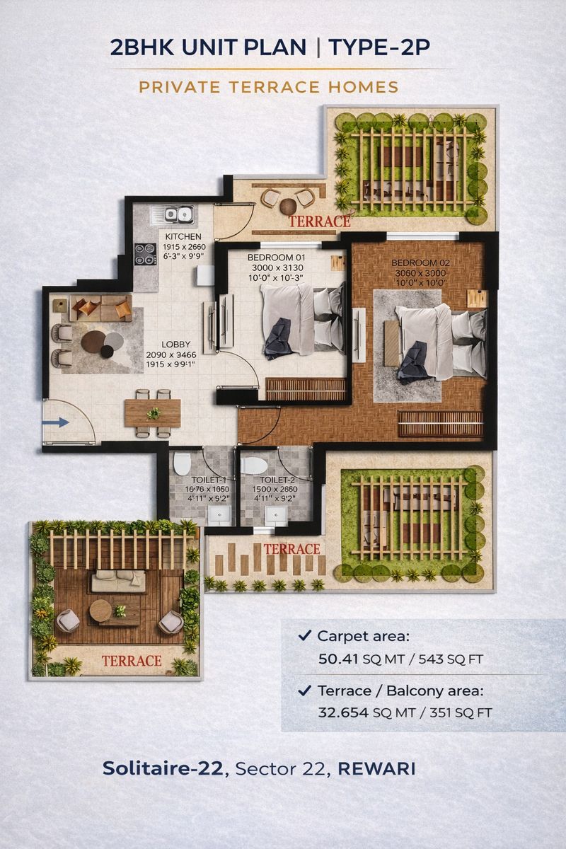 Solitaire 22 Rewari 2 BHK Premium Floor Plan